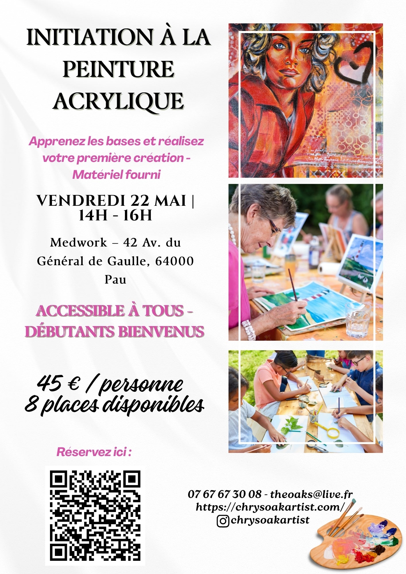 Initiation à la peinture acrylique – 22 Mai 2026 de 14h à 16h – à Medwork (Pau)